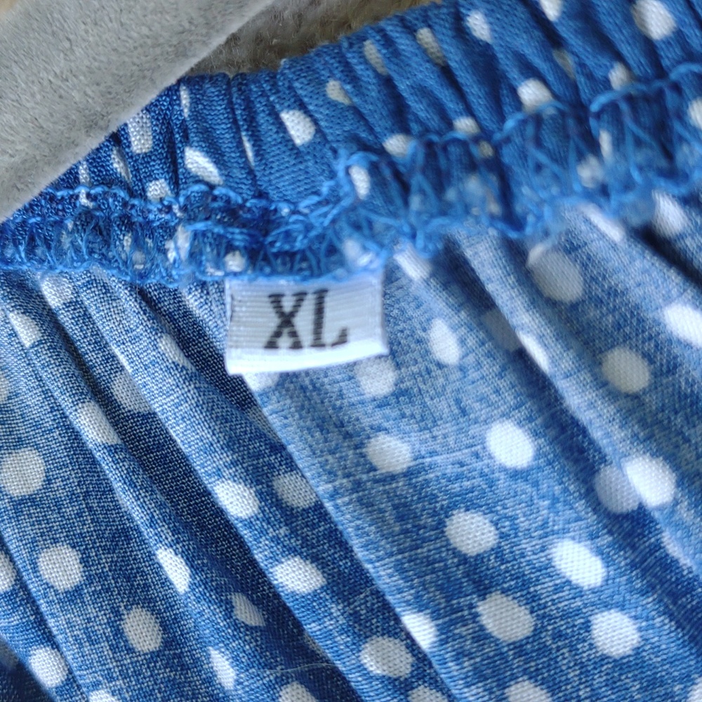 Blue Polka-Dot Tiered Peasant Dress L - Picture 5 of 8